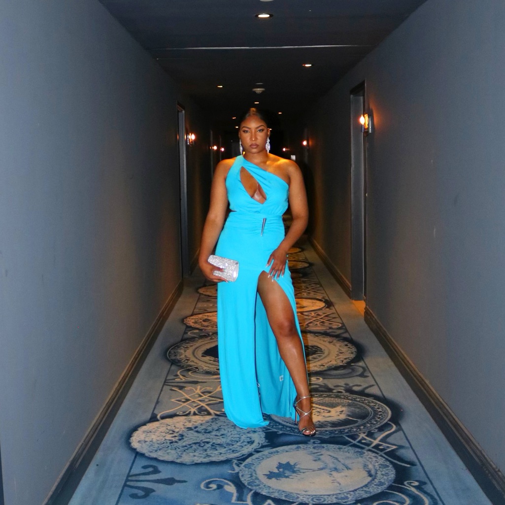 Halston Heritage Ivanna Aqua Matte Jersey Gown Sz 6 | One-Shoulder | Worn Once